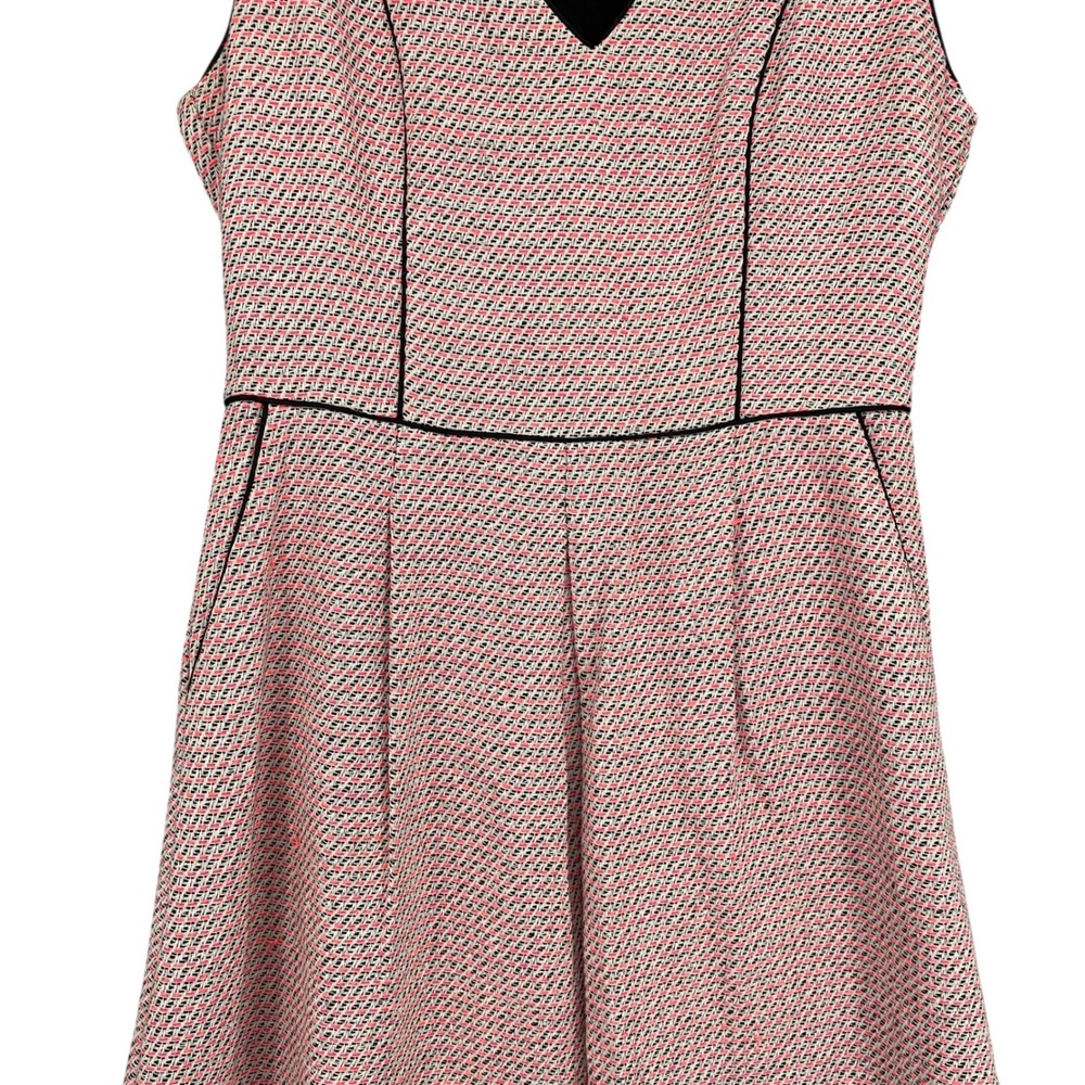 Banana Republic Pink Black Textured V-Neck Fit Flare Dress Pockets Womens 0 - Picture 4 of 13